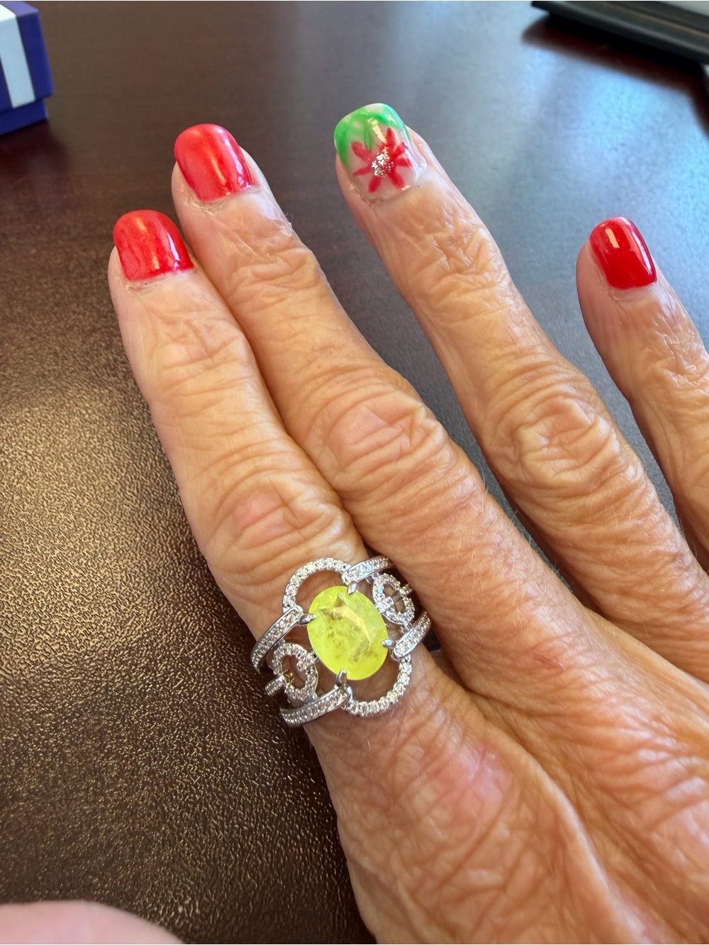 bp Silver Ring with Bright Yellow Oval Gem and Pavé Accents size 7